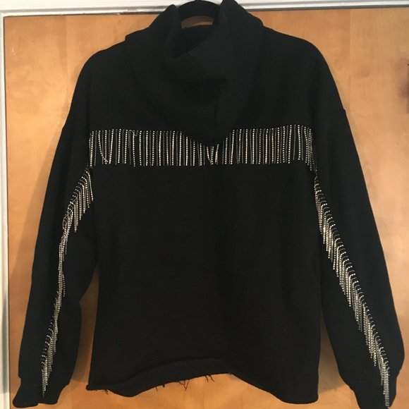 AQUA Embellished Crystal Fringed Hoodie - Picture 6 of 7